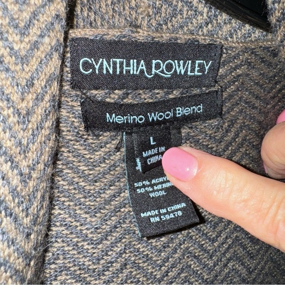Cynthia Rowley Grey Herringbone Merino Wool Blend Cardigan Sz Large Lagenlook - Picture 6 of 7